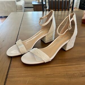 Blue by Betsey Johnson Maria Pearl Embellished Ankle Strap Wedding Shoe - Size 9